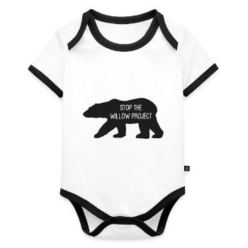 Stop the Willow Project (schwarz) - Baby Bio-Kurzarm-Kontrastbody - Weiß/Schwarz  - Vorne