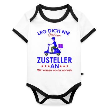 Zusteller shirt Lieferant shirt Zusteller Geschenk - Baby Bio-Kurzarm-Kontrastbody - Weiß/Schwarz  - Vorne