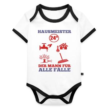 Hausmeister shirt der Mann für alle fälle Geschenk - Baby Bio-Kurzarm-Kontrastbody - Weiß/Schwarz  - Vorne