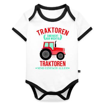 Bauer shirt • Landwirt • Traktor Geschenk - Baby Bio-Kurzarm-Kontrastbody - Weiß/Schwarz  - Vorne