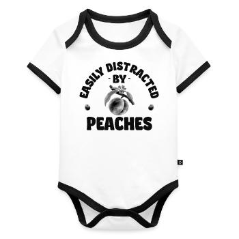 Easily distracted by peaches black - Organic Baby Contrasting Bodysuit - white/black  - Front