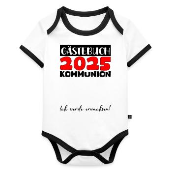 Communion 2025 Guest Book Gift Girls Boys - Organic Baby Contrasting Bodysuit - white/black  - Front