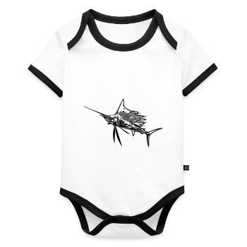 Vild svärdfisk vektor - Ekologisk kontrastfärgad kortärmad babybody - vit/svart  - Fram