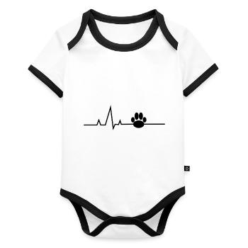 Herzschlag Hundepfote - Baby Bio-Kurzarm-Kontrastbody - Weiß/Schwarz  - Vorne