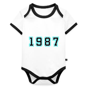 1987 Year Birthday - Organic Baby Contrasting Bodysuit - white/black  - Front