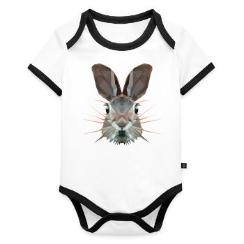 rothaariges Häschen - Baby Bio-Kurzarm-Kontrastbody - Weiß/Schwarz  - Vorne