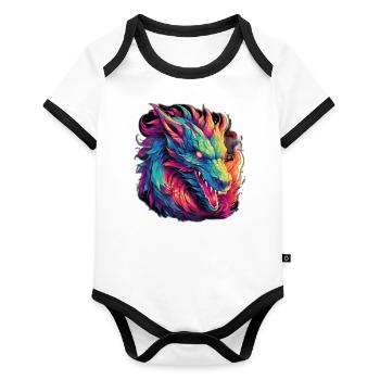 Fire Dragon - Organic Baby Contrasting Bodysuit - white/black  - Front