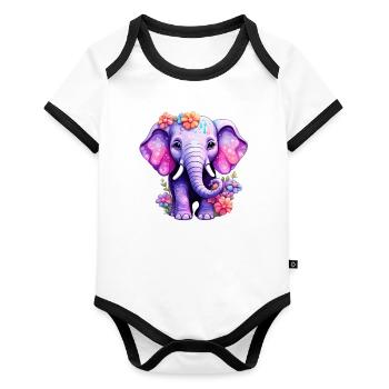 Elephant Elephant Motif - Organic Baby Contrasting Bodysuit - white/black  - Front