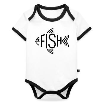 Fisch Knochen Skelett Fischgräte Fischen - Baby Bio-Kurzarm-Kontrastbody - Weiß/Schwarz  - Vorne