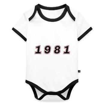 1981 Jahr Zahl - Baby Bio-Kurzarm-Kontrastbody - Weiß/Schwarz  - Vorne