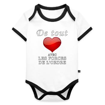 De tout coeur avec les forces de l'ordre - Body Bébé bio contrasté manches courtes - blanc/noir  - Devant