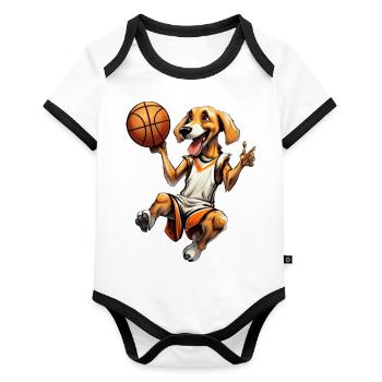 Basketball Dog - Organic Baby Contrasting Bodysuit - white/black  - Front