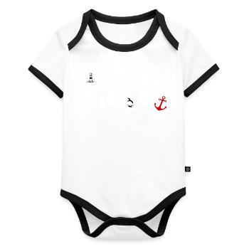 Ostseeliebe - Anker im Herz - Baby Bio-Kurzarm-Kontrastbody - Weiß/Schwarz  - Vorne