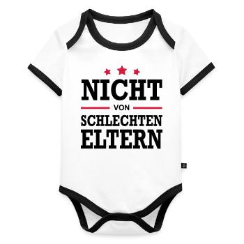 Baby Geburstag Geschenk Sprüche Eltern Mama Papa - Baby Bio-Kurzarm-Kontrastbody - Weiß/Schwarz  - Vorne