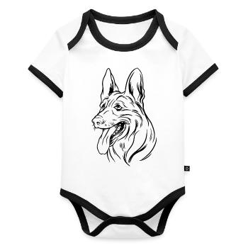 Belgian Malinios Sport Shepherd Design - Organic Baby Contrasting Bodysuit - white/black  - Front