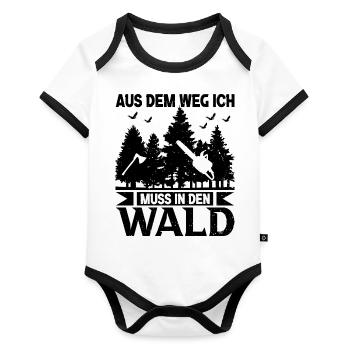 Aus dem weg ich muss in den Wald Förster - Baby Bio-Kurzarm-Kontrastbody - Weiß/Schwarz  - Vorne