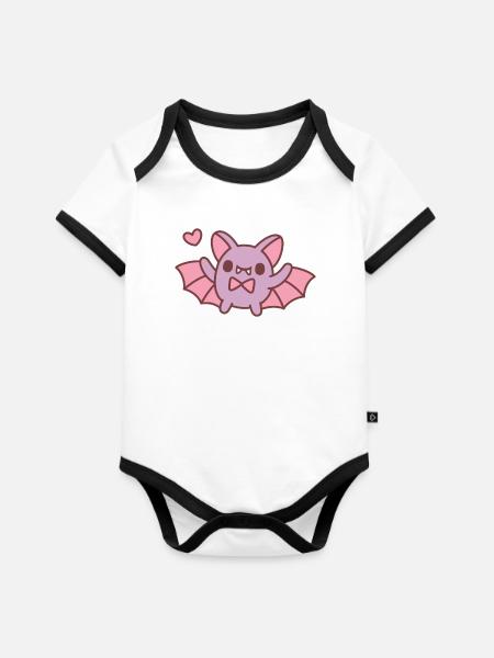 Süßes Vampirfledermaus-Kritzeln - Baby Bio-Kurzarm-Kontrastbody - Weiß/Schwarz