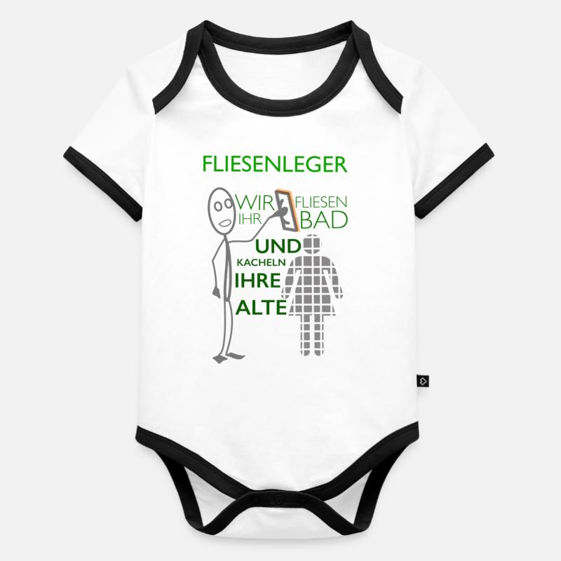 Lustiger Fliesenleger Spruch Geschenkidee - Baby Bio-Kurzarm-Kontrastbody - Weiß/Schwarz 