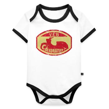 Simsom Schwalbe - VEB DEKORATIEF Vintage Logo DDR - Baby Bio-Kurzarm-Kontrastbody - Weiß/Schwarz  - Vorne