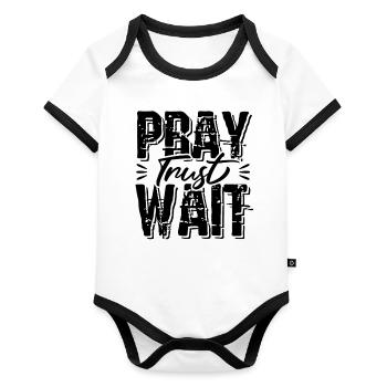 Bibel Bibelvers beten vertrauen - Baby Bio-Kurzarm-Kontrastbody - Weiß/Schwarz  - Vorne