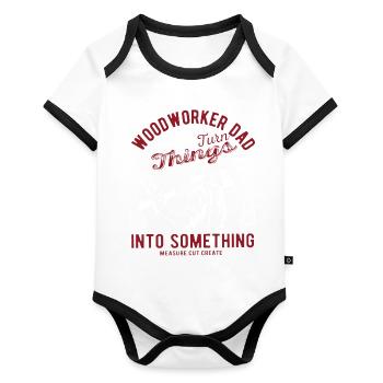 Tischler Holzrarbeiter Holz Tischlerei Papa - Baby Bio-Kurzarm-Kontrastbody - Weiß/Schwarz  - Vorne