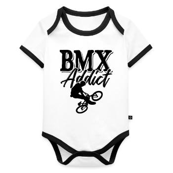 bmx accro vélo - Body Bébé bio contrasté manches courtes - blanc/noir  - Devant