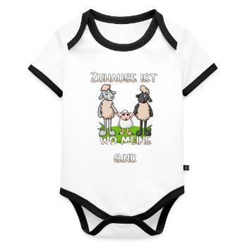Schäfer - Zuhause ist wo meine Schafe sind - Baby Bio-Kurzarm-Kontrastbody - Weiß/Schwarz  - Vorne