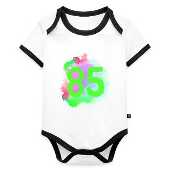 85 Zahl Klecks - Baby Bio-Kurzarm-Kontrastbody - Weiß/Schwarz  - Vorne