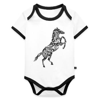Tatouage tribal de cheval - Body Bébé bio contrasté manches courtes - blanc/noir  - Devant