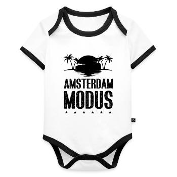 Amsterdam Modus - Baby Bio-Kurzarm-Kontrastbody - Weiß/Schwarz  - Vorne
