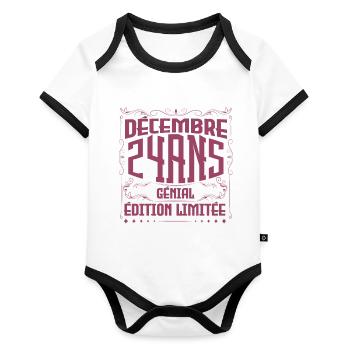 Anniversaire Décembre 24 ans, Cadeau Anniversaire - Body Bébé bio contrasté manches courtes - blanc/noir  - Devant