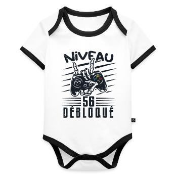Niveau 56 Débloqué | cadeau de joueur - Body Bébé bio contrasté manches courtes - blanc/noir  - Devant