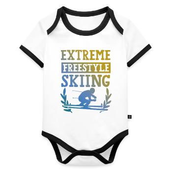 Ski acrobatique - Body Bébé bio contrasté manches courtes - blanc/noir  - Devant