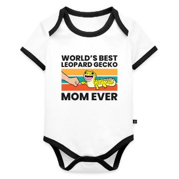 Leopard Gecko Mama World's Best Leopard Gecko Mom - Baby Bio-Kurzarm-Kontrastbody - Weiß/Schwarz  - Vorne