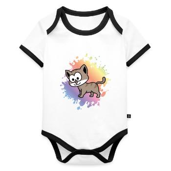 Cat Comic Animal - Organic Baby Contrasting Bodysuit - white/black  - Front