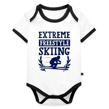 Ski acrobatique - Body Bébé bio contrasté manches courtes - blanc/noir  - Devant