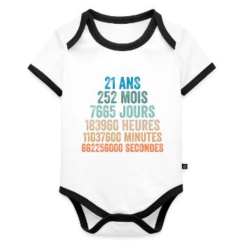 21 Ans Anniversaire - cadeau d'anniversaire - Body Bébé bio contrasté manches courtes - blanc/noir  - Devant