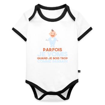 Cadeau humour bébé enfant Biberon Parrain et fille - Body Bébé bio contrasté manches courtes - blanc/noir  - Devant