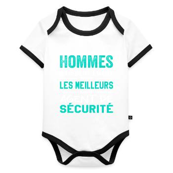 Agent de Sécurité | Métier Citations, Humour Garde - Body Bébé bio contrasté manches courtes - blanc/noir  - Devant