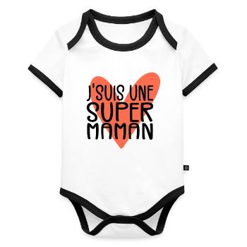Je suis Une Super Maman | Fête Des Mères - Body Bébé bio contrasté manches courtes - blanc/noir  - Devant