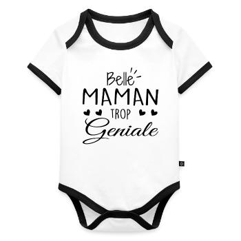 Belle Maman Trop Geniale | Fête Des Mères - Body Bébé bio contrasté manches courtes - blanc/noir  - Devant