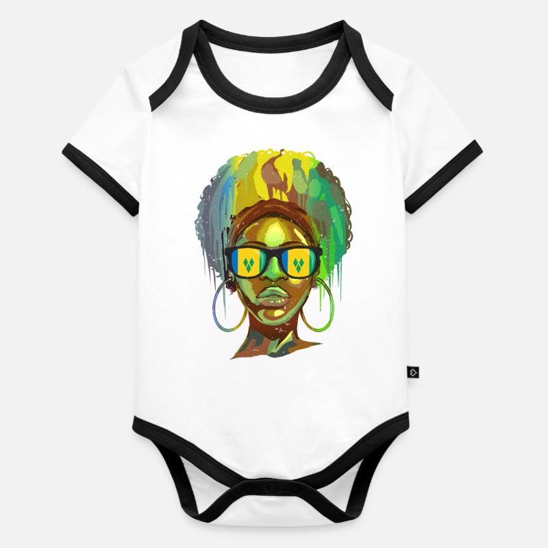 Saint Vincent et les Grenadines - Body Bébé bio contrasté manches courtes - blanc/noir 