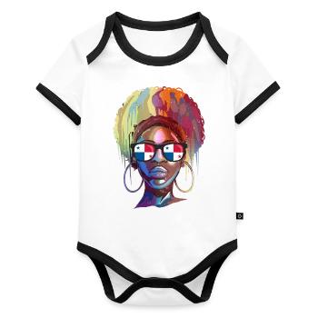 Panama - Baby Bio-Kurzarm-Kontrastbody - Weiß/Schwarz  - Vorne