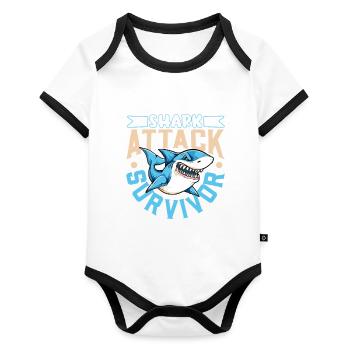 J’ai survécu à une attaque de requin - morsure de requin - Body Bébé bio contrasté manches courtes - blanc/noir  - Devant