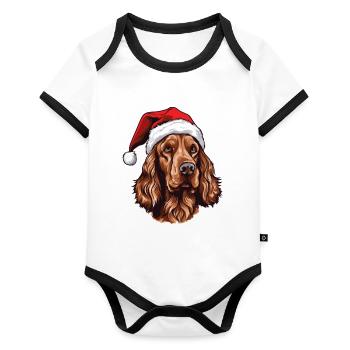 Irish Setter Dog Christmas Funny Xmas - Organic Baby Contrasting Bodysuit - white/black  - Front