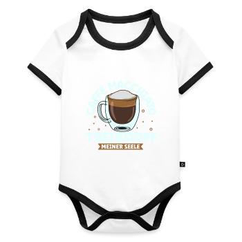 Mein Treibstoff ist Caffè macchiato - Baby Bio-Kurzarm-Kontrastbody - Weiß/Schwarz  - Vorne