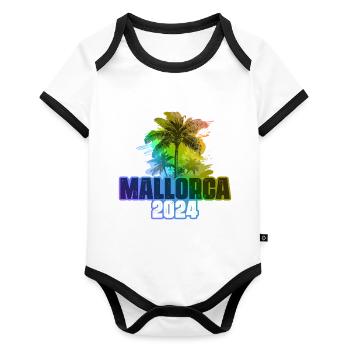 Majorque 2024 Vacances Palmiers Colorés - Body Bébé bio contrasté manches courtes - blanc/noir  - Devant