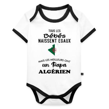 Bébés égaux meilleurs ont un papa Algérien - Body Bébé bio contrasté manches courtes - blanc/noir  - Devant