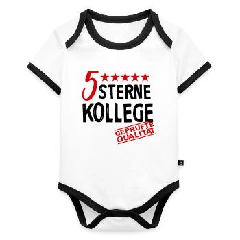 5 Sterne Kollege - Baby Bio-Kurzarm-Kontrastbody - Weiß/Schwarz  - Vorne