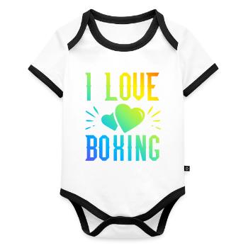 I love boxing - Organic Baby Contrasting Bodysuit - white/black  - Front